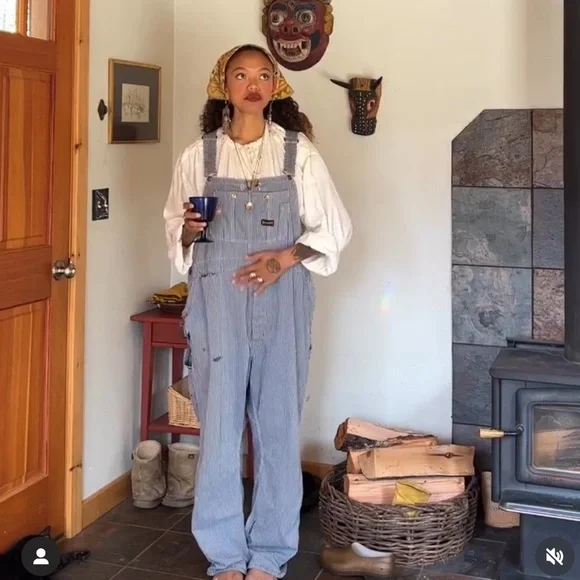 Dickies Hickory Stripe Railroad Overalls denim unisex Medium 34x34 - Picture 5 of 14